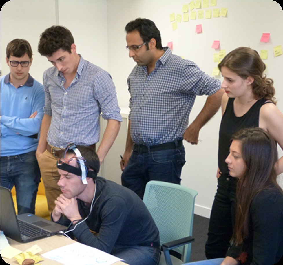 Team collaborating on device research