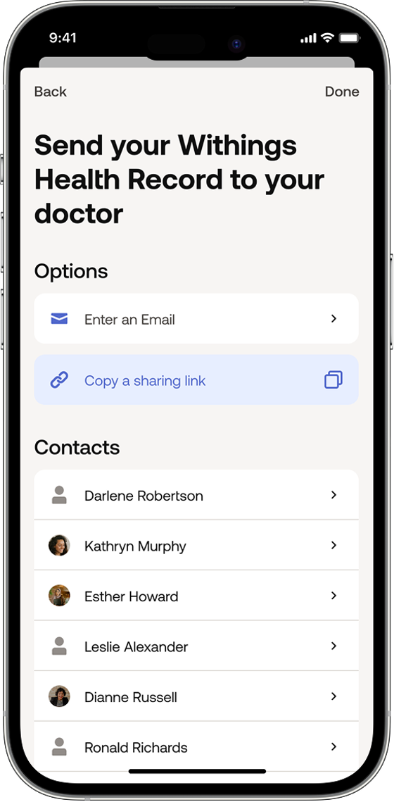 Share health record screen 4