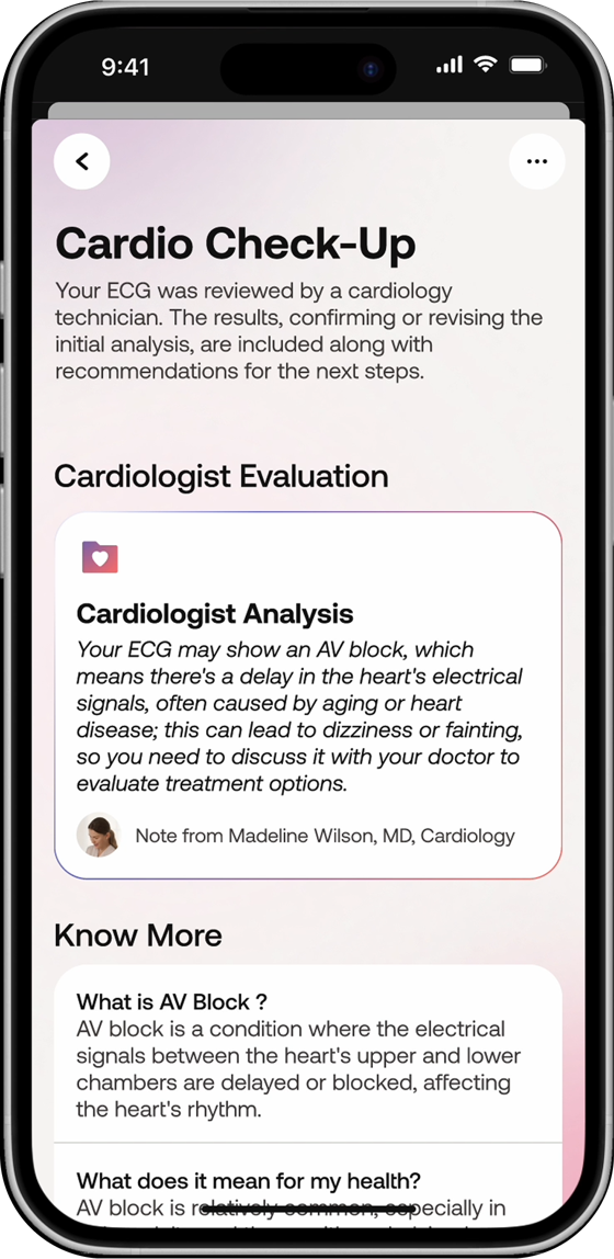 Cardio Check-Up result screen 1