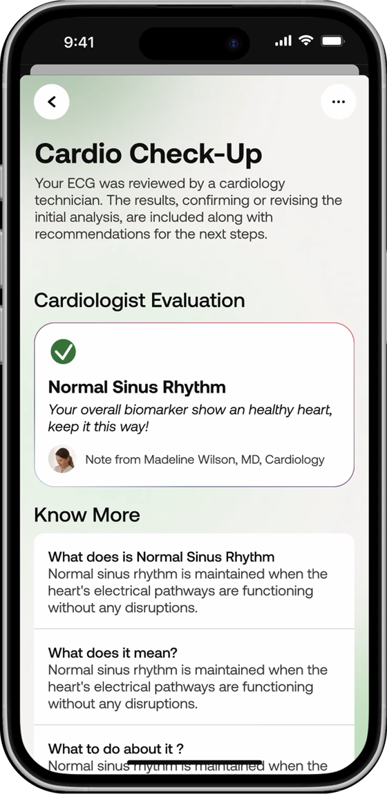 Cardio Check-Up result screen 3