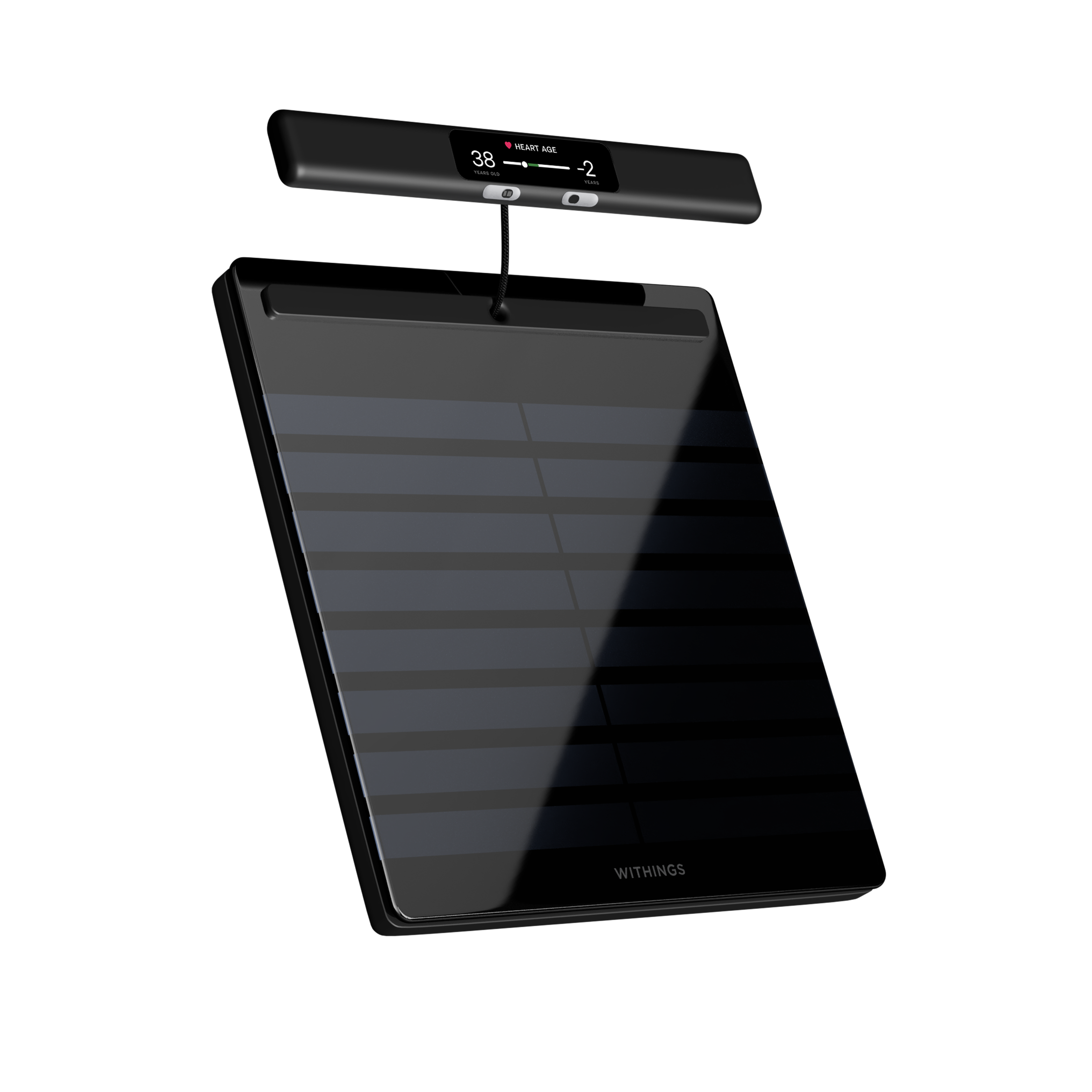 BodyScan 2 scale with embedded interface displaying Heart Age