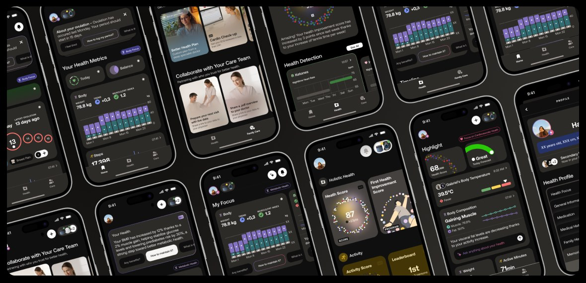 Grid of Withings health app screens
