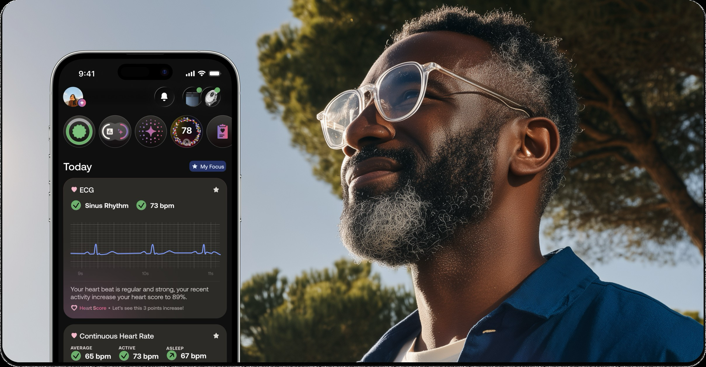 ECG measurement on a phone next to a portrait
