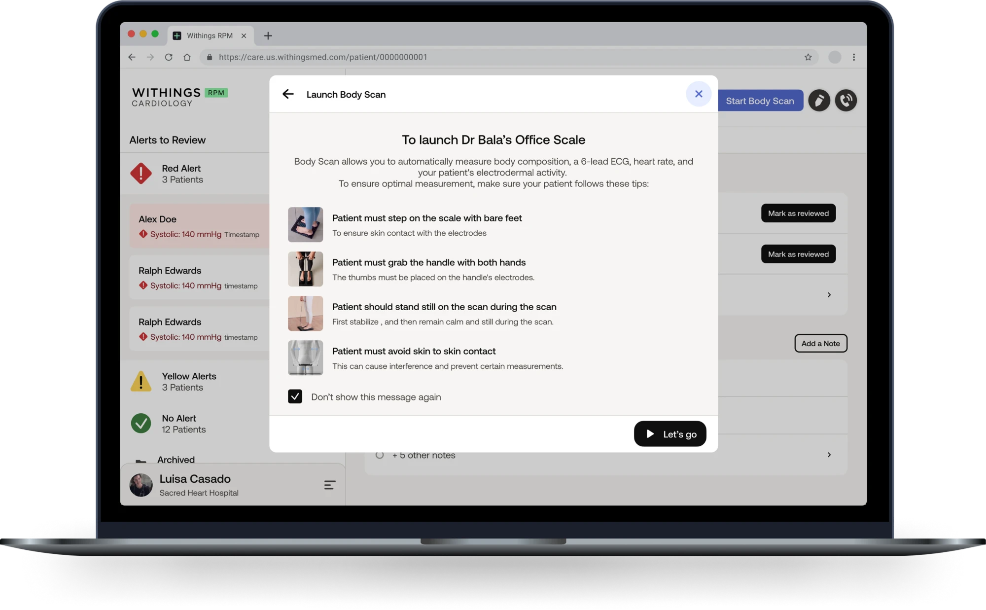 Launch Body Scan modal with measurement tips