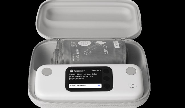 Blood pressure monitor device with onboard questions