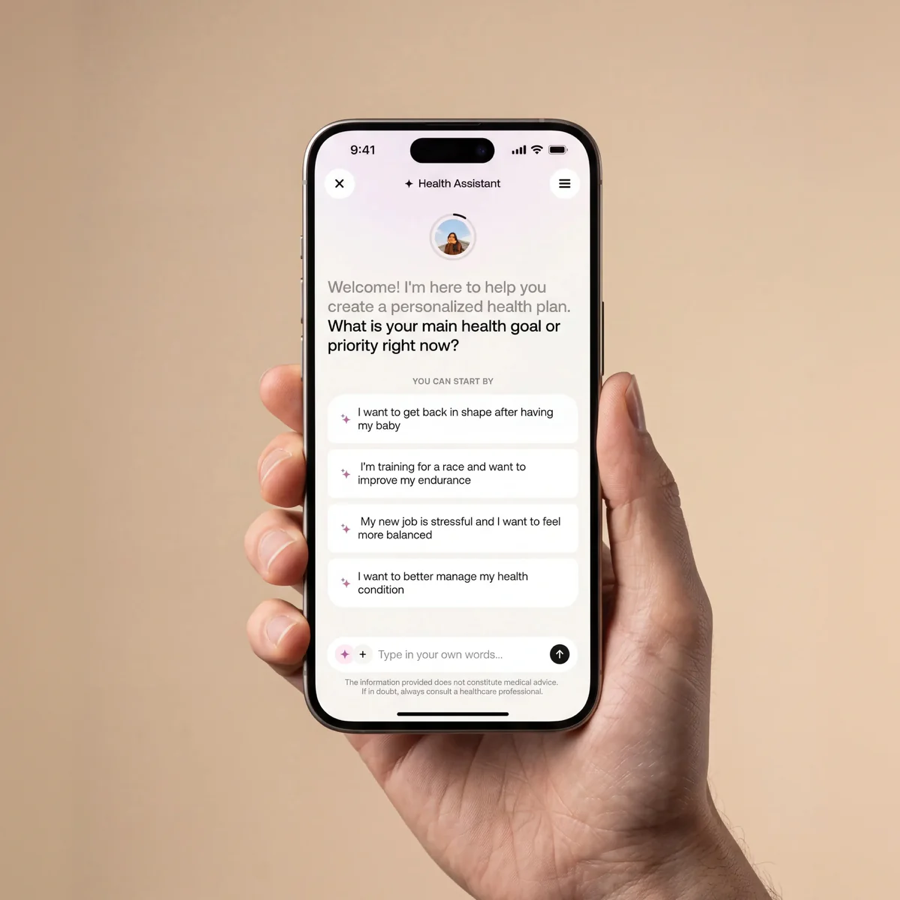 Health Assistant chat helping a user set a personalized health goal