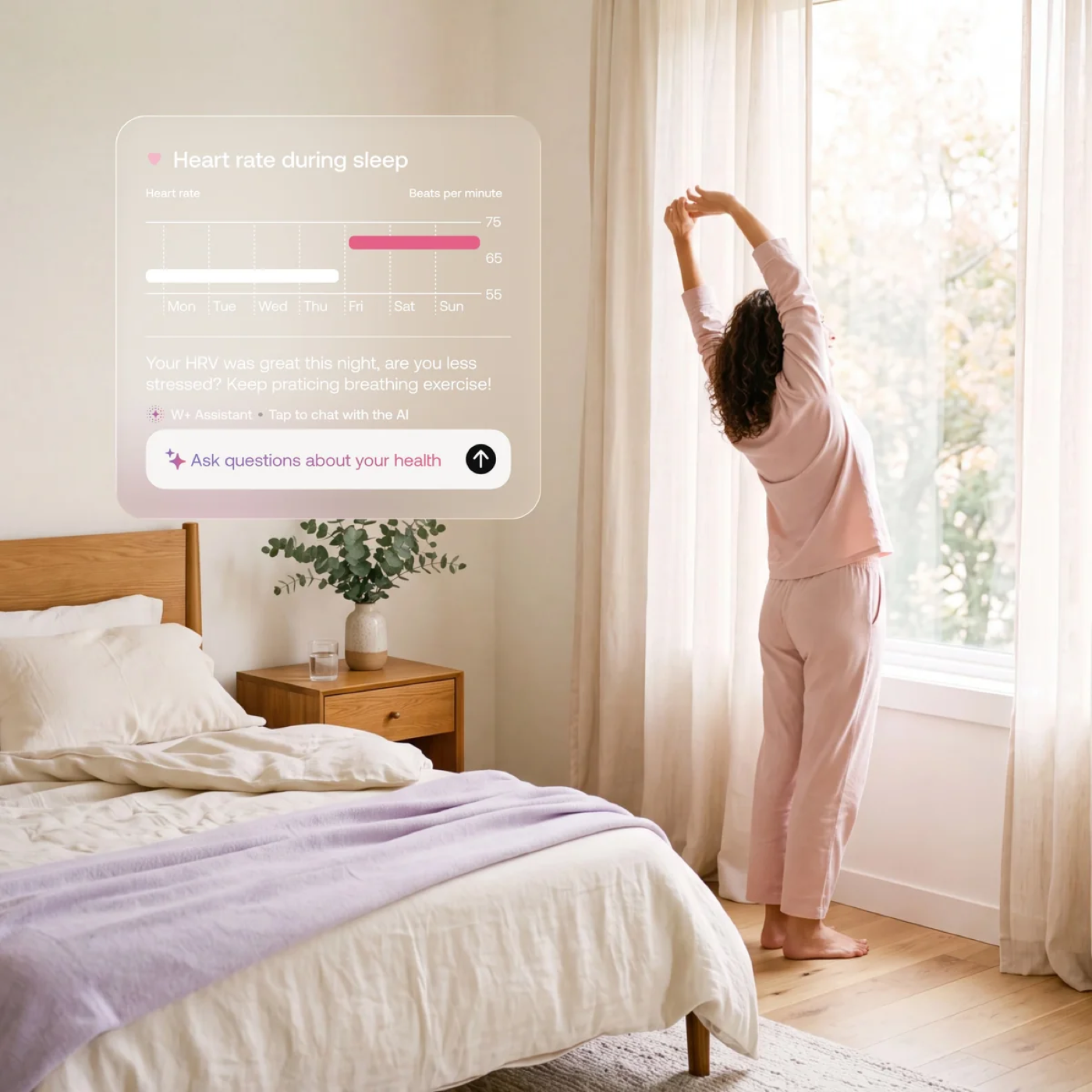 Heart rate during sleep chart surfaced alongside a morning stretch