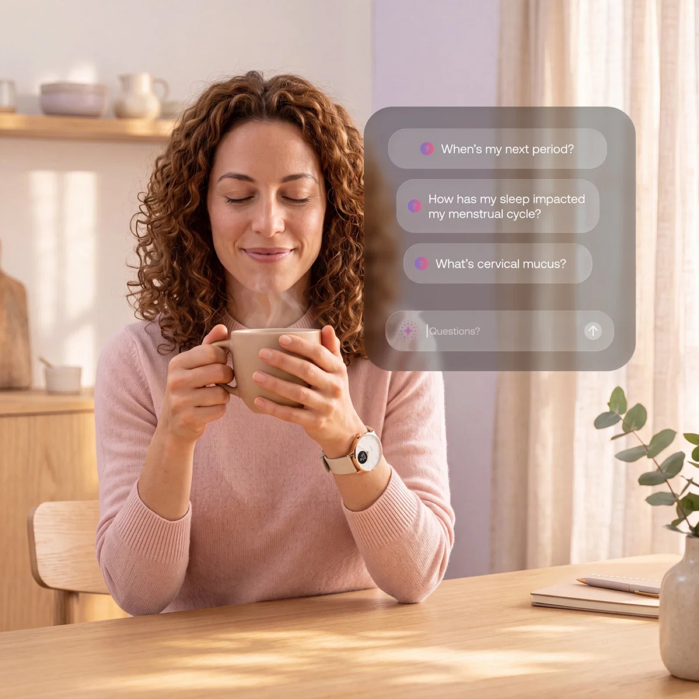 Withings Intelligence suggesting questions about sleep and cycle data